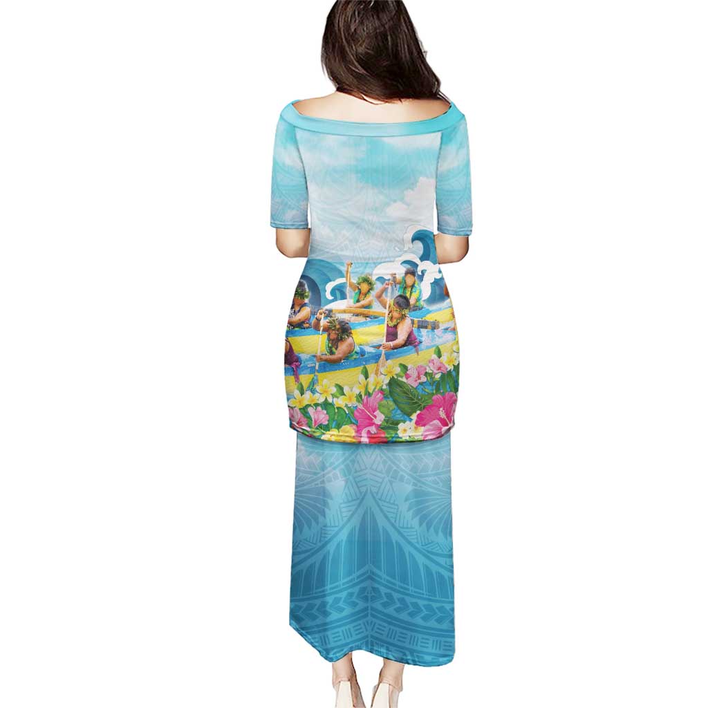 Hawaii Outrigger Canoe Race Puletasi Polynesian Style Watercolor Style