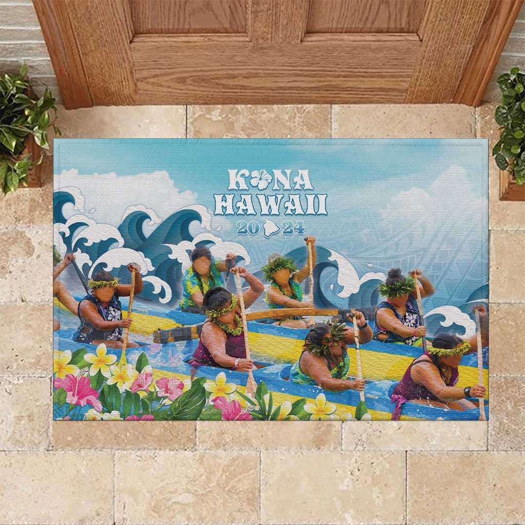 Hawaii Outrigger Canoe Race Rubber Doormat Polynesian Style Watercolor Style