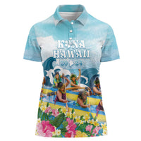Hawaii Outrigger Canoe Race Women Polo Shirt Polynesian Style Watercolor Style