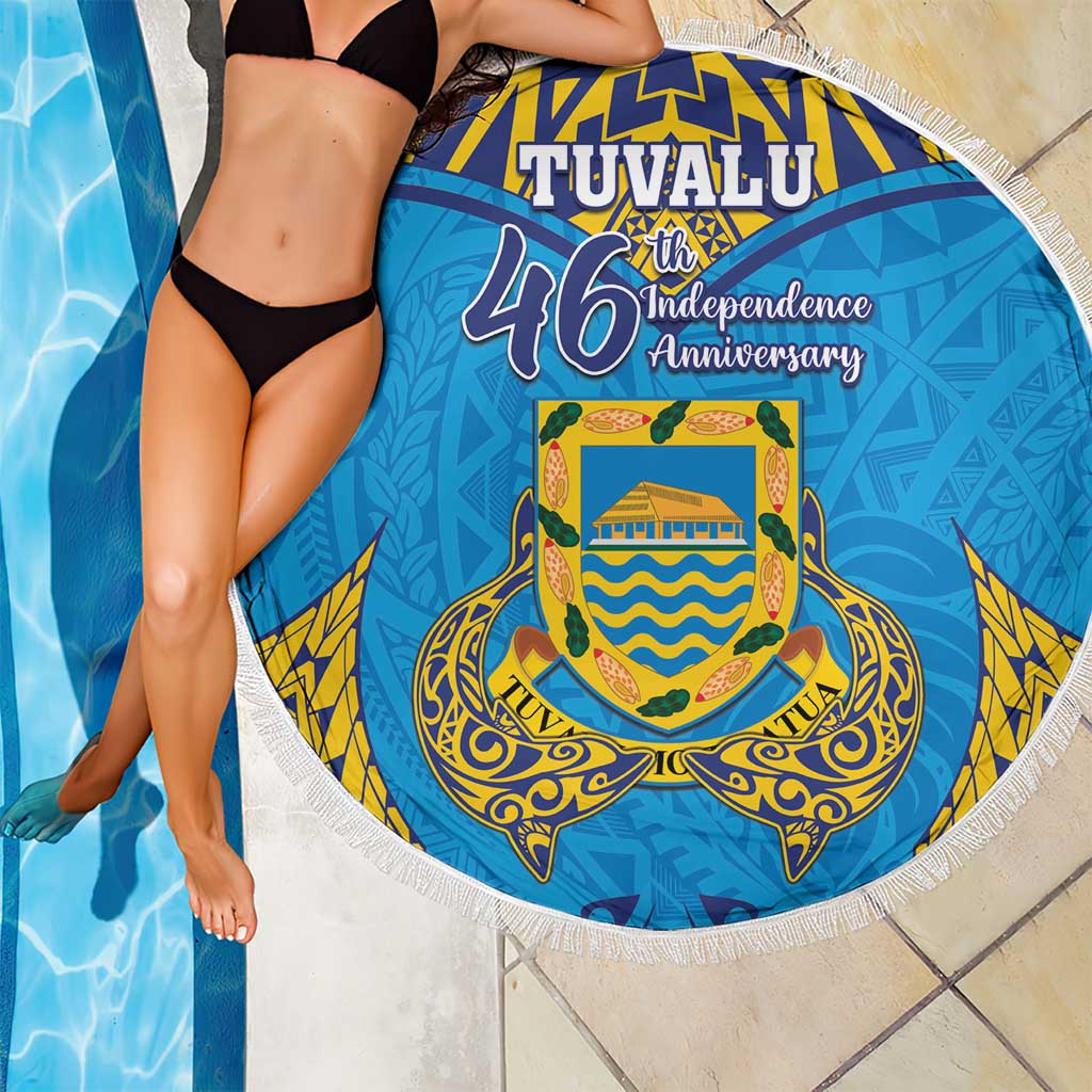 Tuvalu Independence Day Beach Blanket Coat Of Arms With Polynesian Dolphin Tattoo