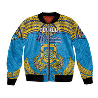 Personalised Tuvalu Independence Day Bomber Jacket Coat Of Arms With Polynesian Dolphin Tattoo