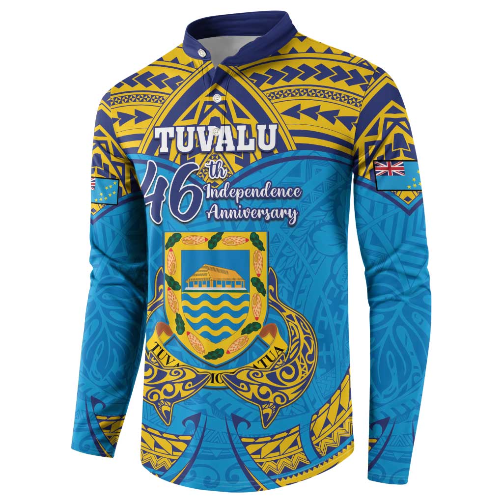 Personalised Tuvalu Independence Day Button Sweatshirt Coat Of Arms With Polynesian Dolphin Tattoo LT05 - Polynesian Pride