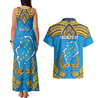 Personalised Tuvalu Independence Day Couples Matching Tank Maxi Dress and Hawaiian Shirt Coat Of Arms With Polynesian Dolphin Tattoo