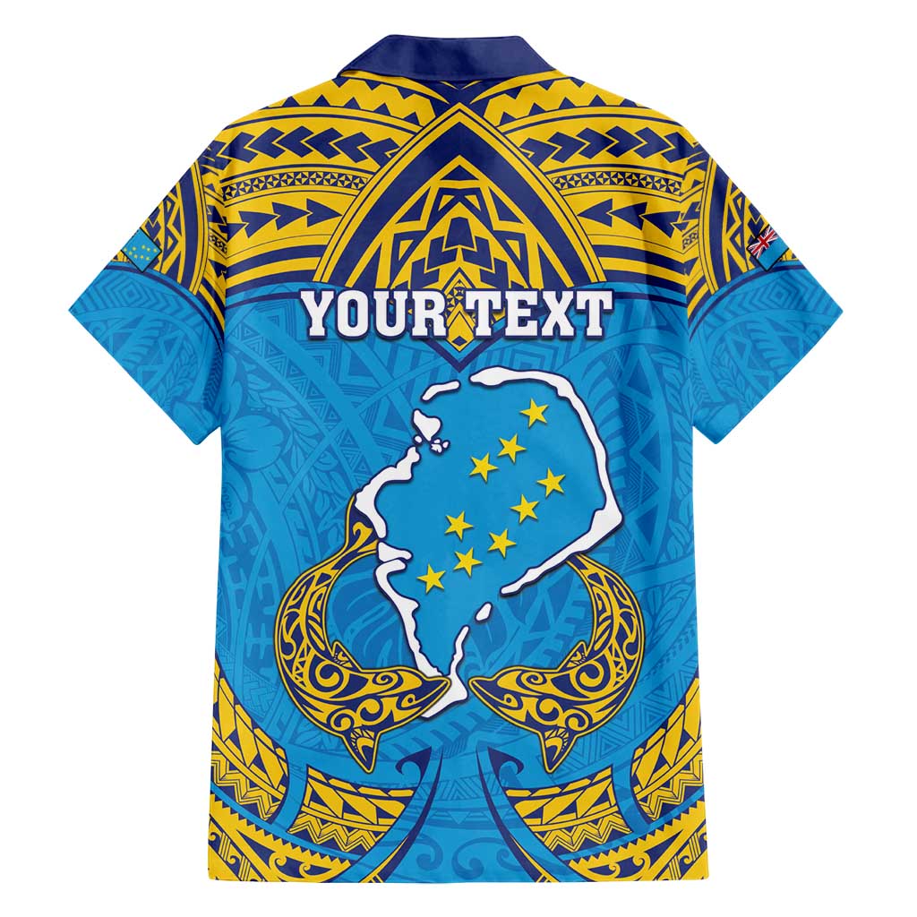 Personalised Tuvalu Independence Day Family Matching Long Sleeve Bodycon Dress and Hawaiian Shirt Coat Of Arms With Polynesian Dolphin Tattoo