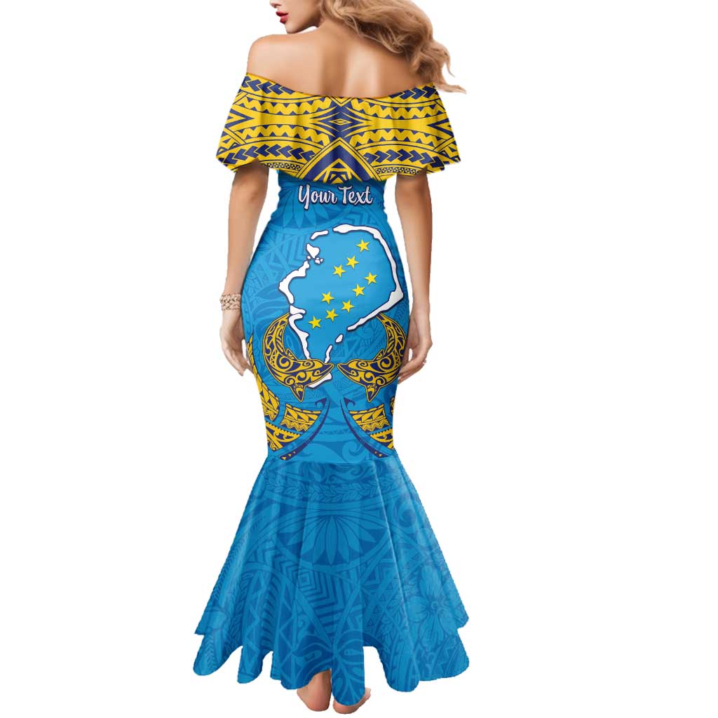 Personalised Tuvalu Independence Day Family Matching Mermaid Dress and Hawaiian Shirt Coat Of Arms With Polynesian Dolphin Tattoo