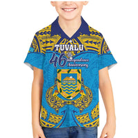 Personalised Tuvalu Independence Day Family Matching Mermaid Dress and Hawaiian Shirt Coat Of Arms With Polynesian Dolphin Tattoo