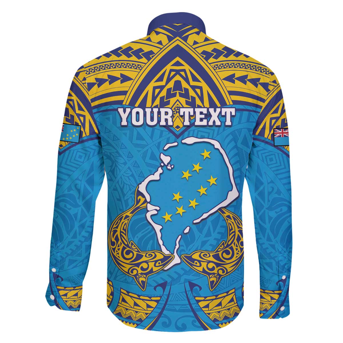 Personalised Tuvalu Independence Day Family Matching Off Shoulder Short Dress and Hawaiian Shirt Coat Of Arms With Polynesian Dolphin Tattoo