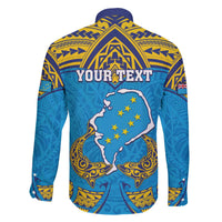 Personalised Tuvalu Independence Day Family Matching Off Shoulder Short Dress and Hawaiian Shirt Coat Of Arms With Polynesian Dolphin Tattoo