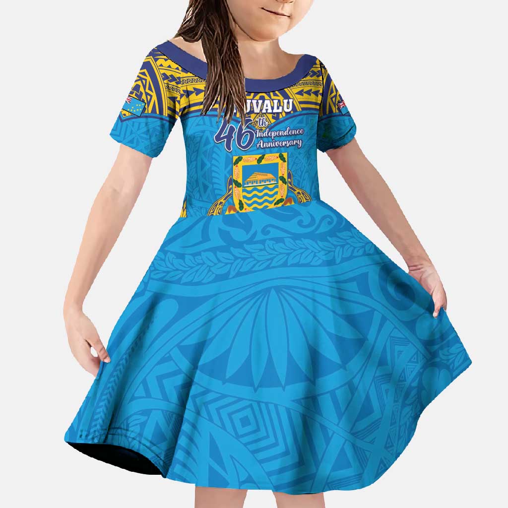 Personalised Tuvalu Independence Day Family Matching Tank Maxi Dress and Hawaiian Shirt Coat Of Arms With Polynesian Dolphin Tattoo