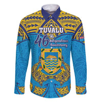 Personalised Tuvalu Independence Day Family Matching Tank Maxi Dress and Hawaiian Shirt Coat Of Arms With Polynesian Dolphin Tattoo
