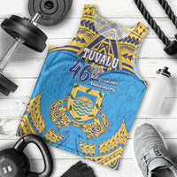 Personalised Tuvalu Independence Day Men Tank Top Coat Of Arms With Polynesian Dolphin Tattoo