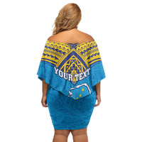 Personalised Tuvalu Independence Day Off Shoulder Short Dress Coat Of Arms With Polynesian Dolphin Tattoo LT05 - Polynesian Pride