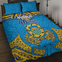 Tuvalu Independence Day Quilt Bed Set Coat Of Arms With Polynesian Dolphin Tattoo LT05 Blue - Polynesian Pride
