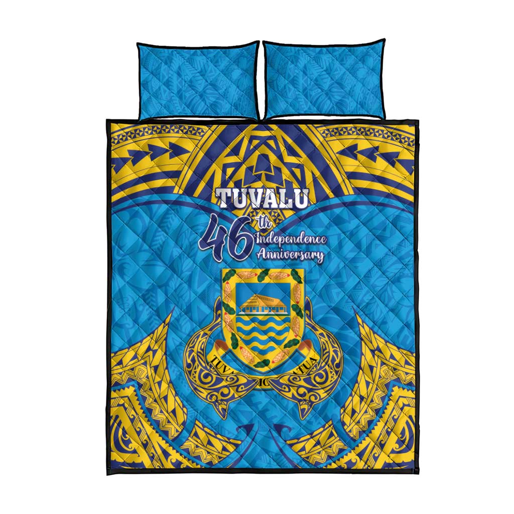 Tuvalu Independence Day Quilt Bed Set Coat Of Arms With Polynesian Dolphin Tattoo LT05 - Polynesian Pride