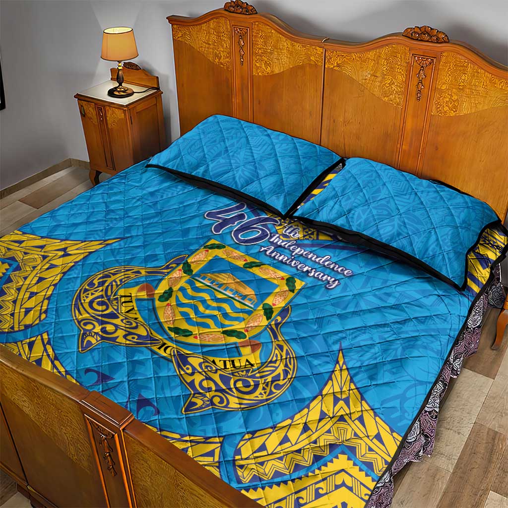 Tuvalu Independence Day Quilt Bed Set Coat Of Arms With Polynesian Dolphin Tattoo LT05 - Polynesian Pride