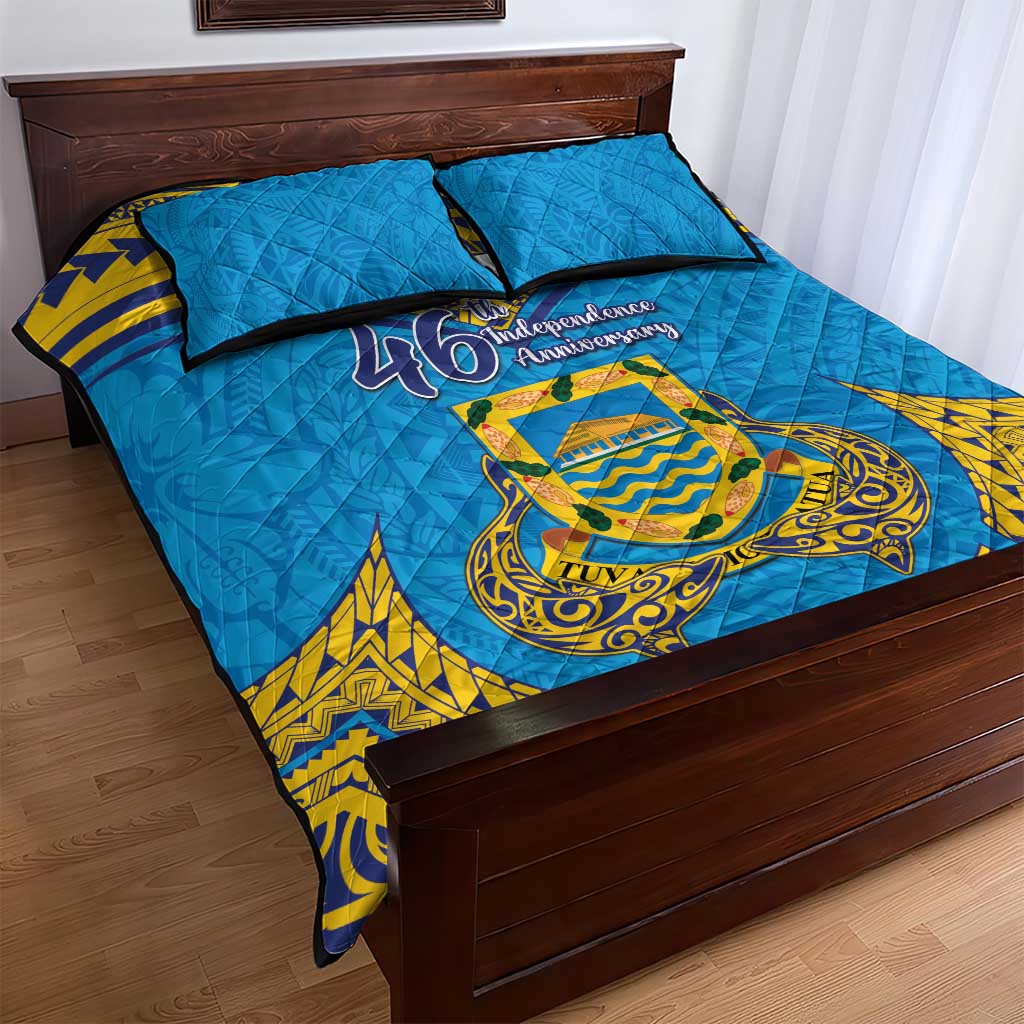 Tuvalu Independence Day Quilt Bed Set Coat Of Arms With Polynesian Dolphin Tattoo LT05 - Polynesian Pride