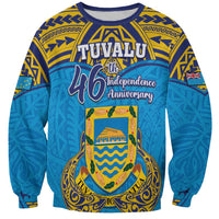Personalised Tuvalu Independence Day Sweatshirt Coat Of Arms With Polynesian Dolphin Tattoo LT05 Unisex Blue - Polynesian Pride