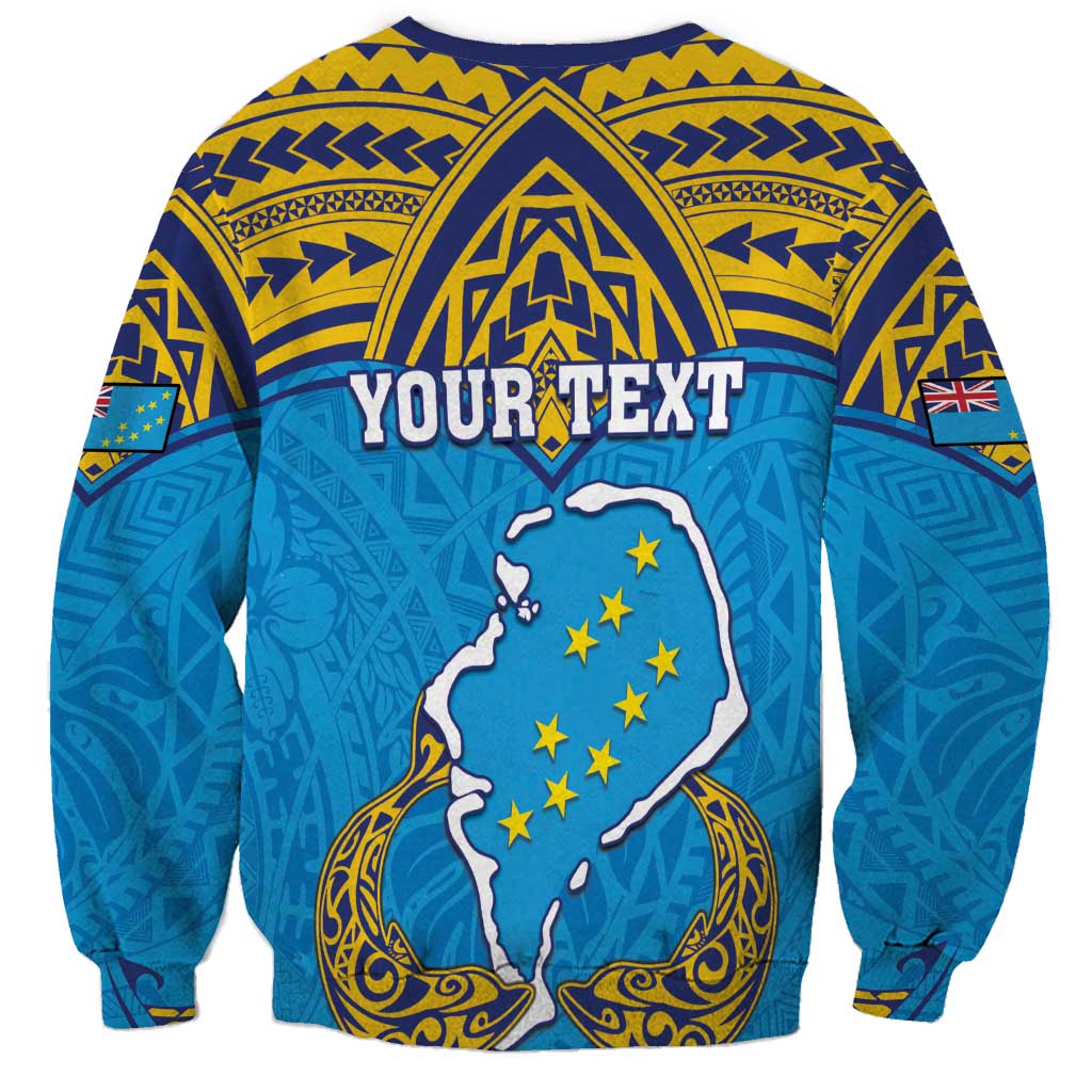 Personalised Tuvalu Independence Day Sweatshirt Coat Of Arms With Polynesian Dolphin Tattoo LT05 - Polynesian Pride