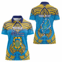 Personalised Tuvalu Independence Day Women Polo Shirt Coat Of Arms With Polynesian Dolphin Tattoo