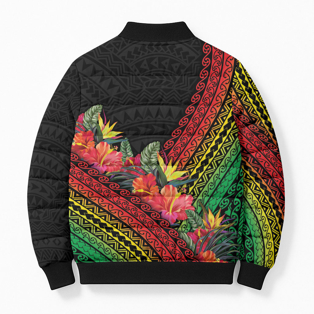 Retro Hawaiian Singer Bomber Puffer Jacket Polynesian Style Tropical Flowers LT05 - Polynesian Pride