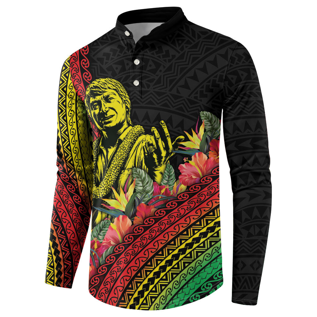 Retro Hawaiian Singer Button Sweatshirt Polynesian Style Tropical Flowers LT05 - Polynesian Pride