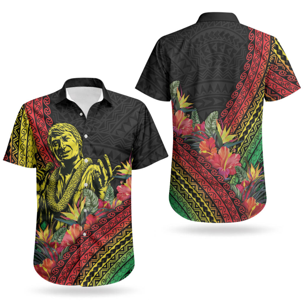 Retro Hawaiian Singer Couples Matching Off Shoulder Maxi Dress and Hawaiian Shirt Polynesian Style Tropical Flowers LT05 - Polynesian Pride