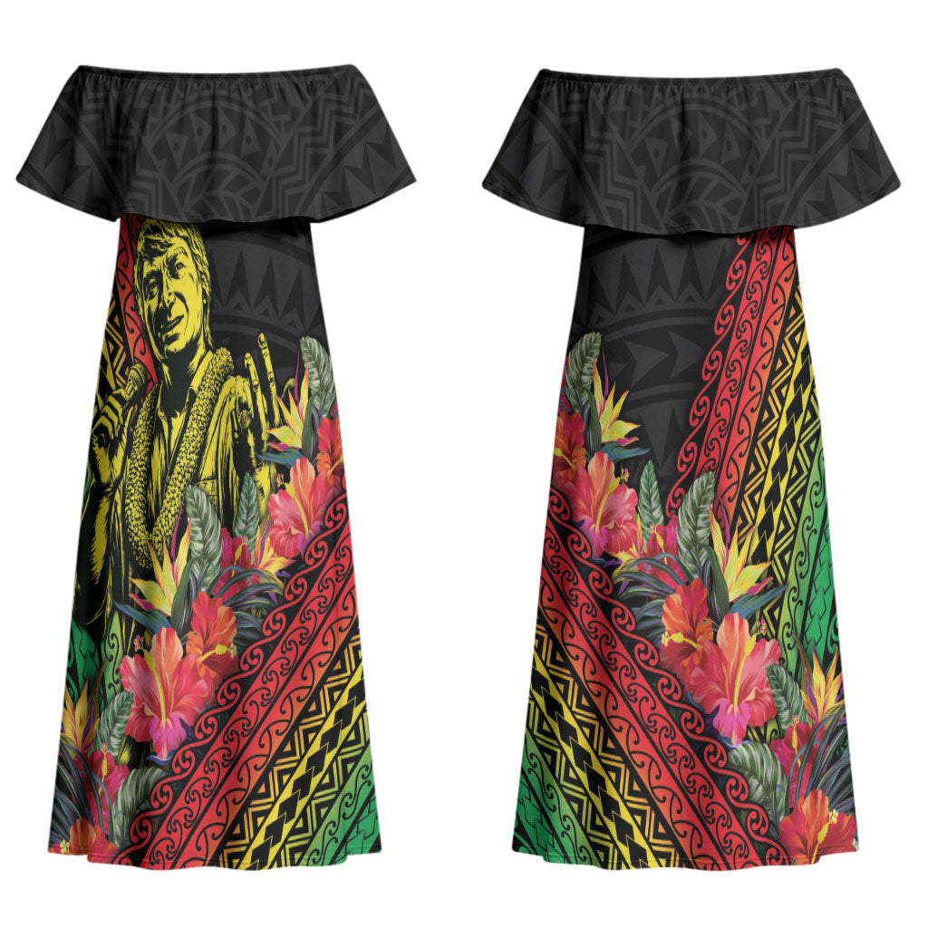 Retro Hawaiian Singer Couples Matching Off Shoulder Maxi Dress and Hawaiian Shirt Polynesian Style Tropical Flowers LT05 - Polynesian Pride
