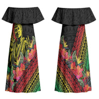 Retro Hawaiian Singer Couples Matching Off Shoulder Maxi Dress and Hawaiian Shirt Polynesian Style Tropical Flowers LT05 - Polynesian Pride