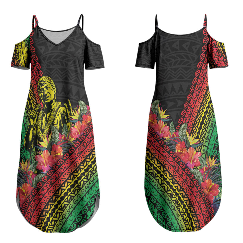 Retro Hawaiian Singer Couples Matching Summer Maxi Dress and Hawaiian Shirt Polynesian Style Tropical Flowers LT05 - Polynesian Pride