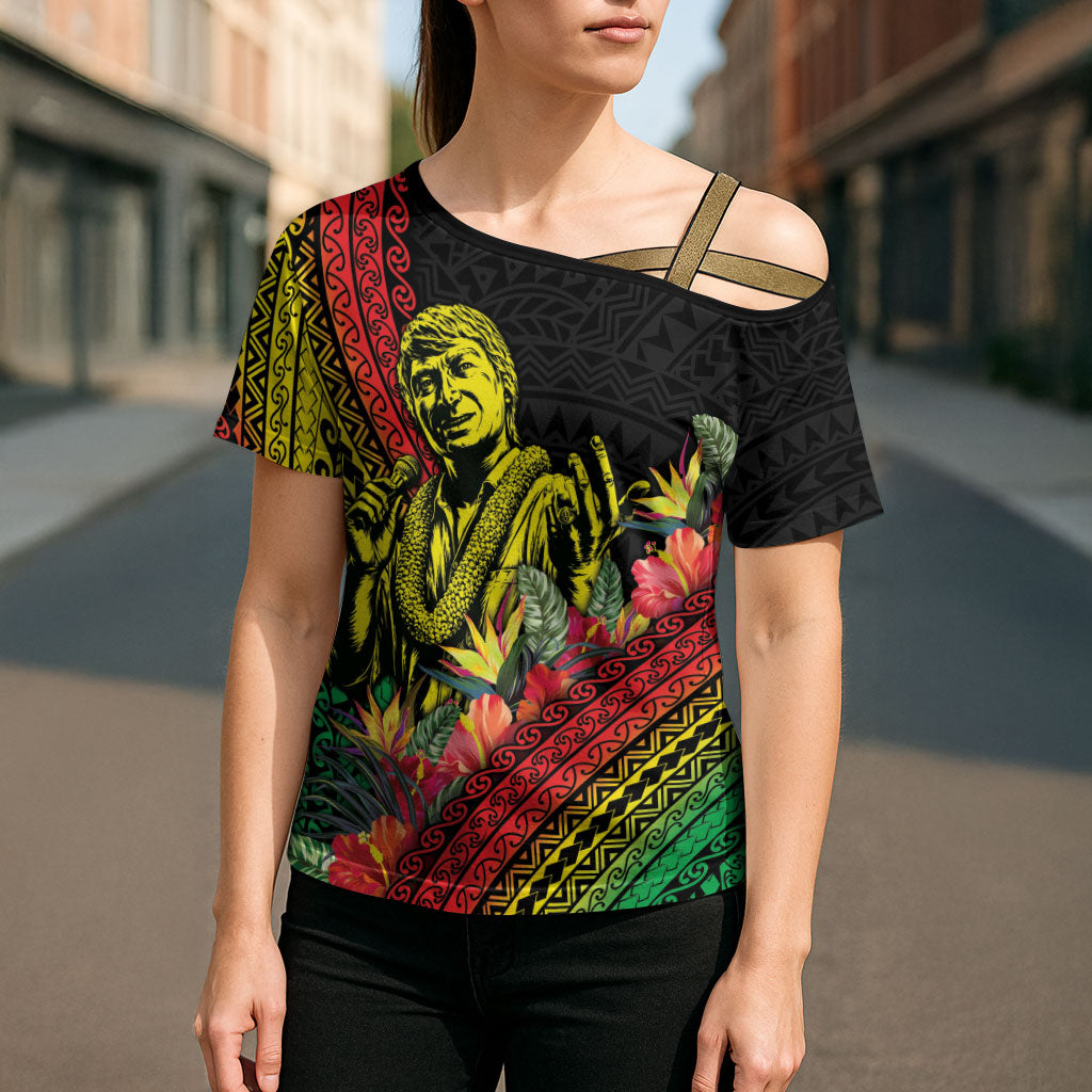 Retro Hawaiian Singer Cross Shoulder Shirt Polynesian Style Tropical Flowers LT05 - Polynesian Pride