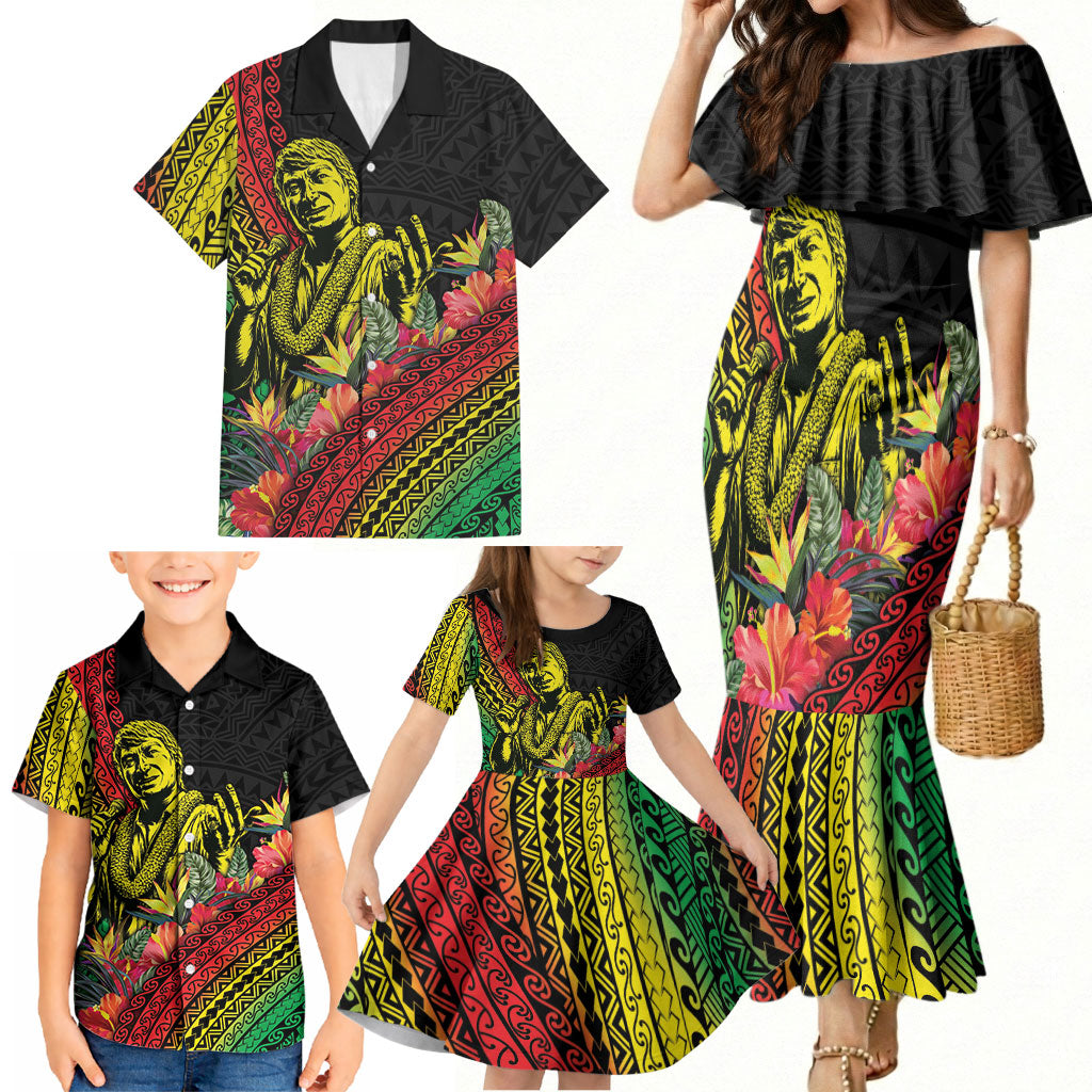 Retro Hawaiian Singer Family Matching Mermaid Dress and Hawaiian Shirt Polynesian Style Tropical Flowers LT05 - Polynesian Pride