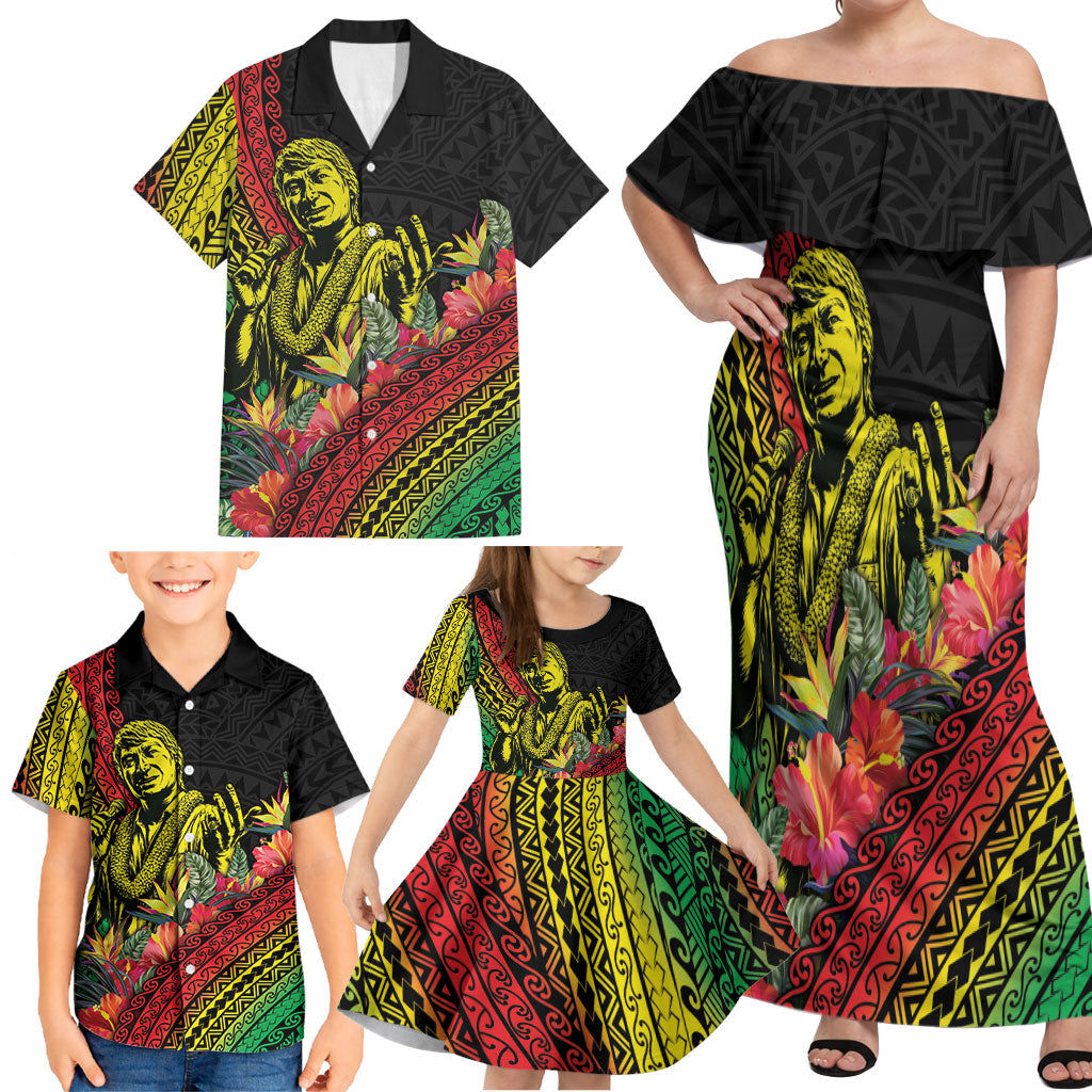Retro Hawaiian Singer Family Matching Off Shoulder Maxi Dress and Hawaiian Shirt Polynesian Style Tropical Flowers LT05 - Polynesian Pride