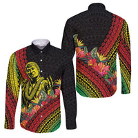Retro Hawaiian Singer Family Matching Off Shoulder Maxi Dress and Hawaiian Shirt Polynesian Style Tropical Flowers LT05 Dad's Shirt - Long Sleeve Black - Polynesian Pride