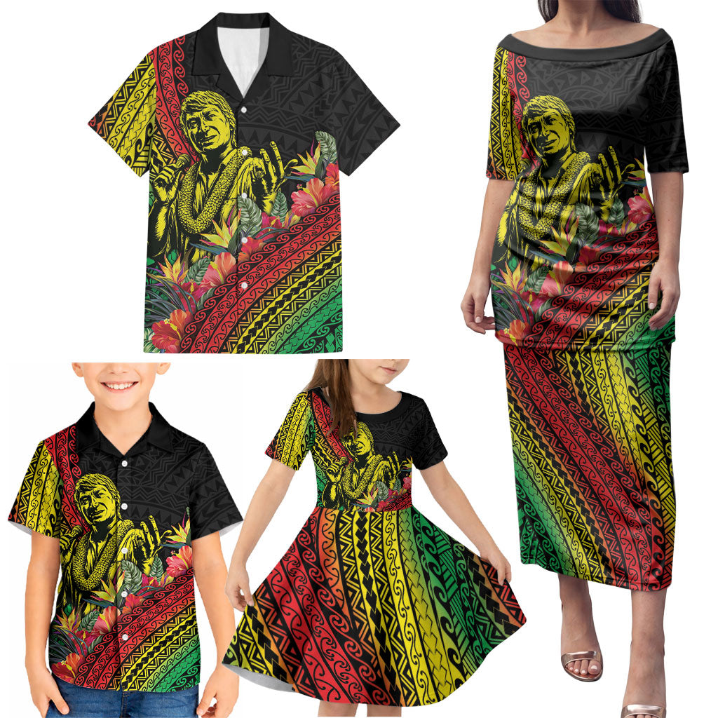 Retro Hawaiian Singer Family Matching Puletasi and Hawaiian Shirt Polynesian Style Tropical Flowers LT05 - Polynesian Pride