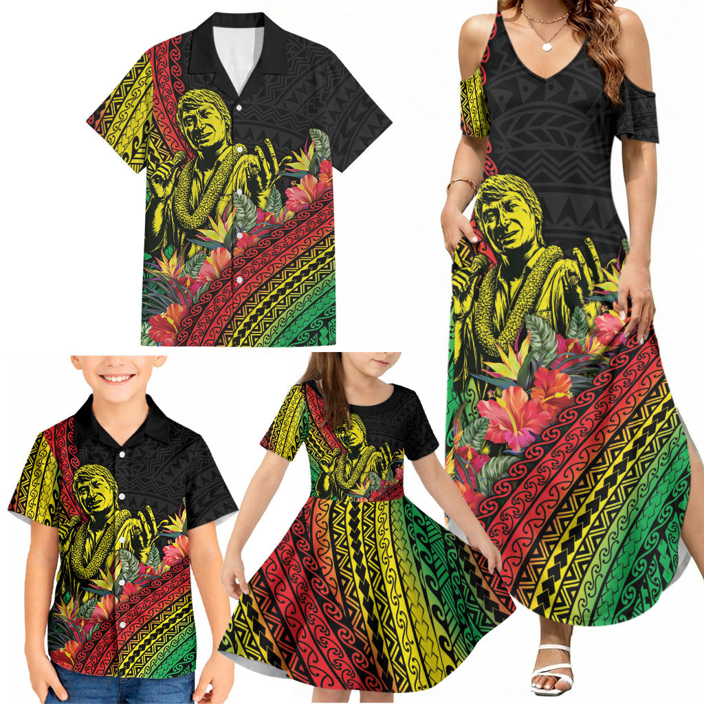 Retro Hawaiian Singer Family Matching Summer Maxi Dress and Hawaiian Shirt Polynesian Style Tropical Flowers LT05 - Polynesian Pride