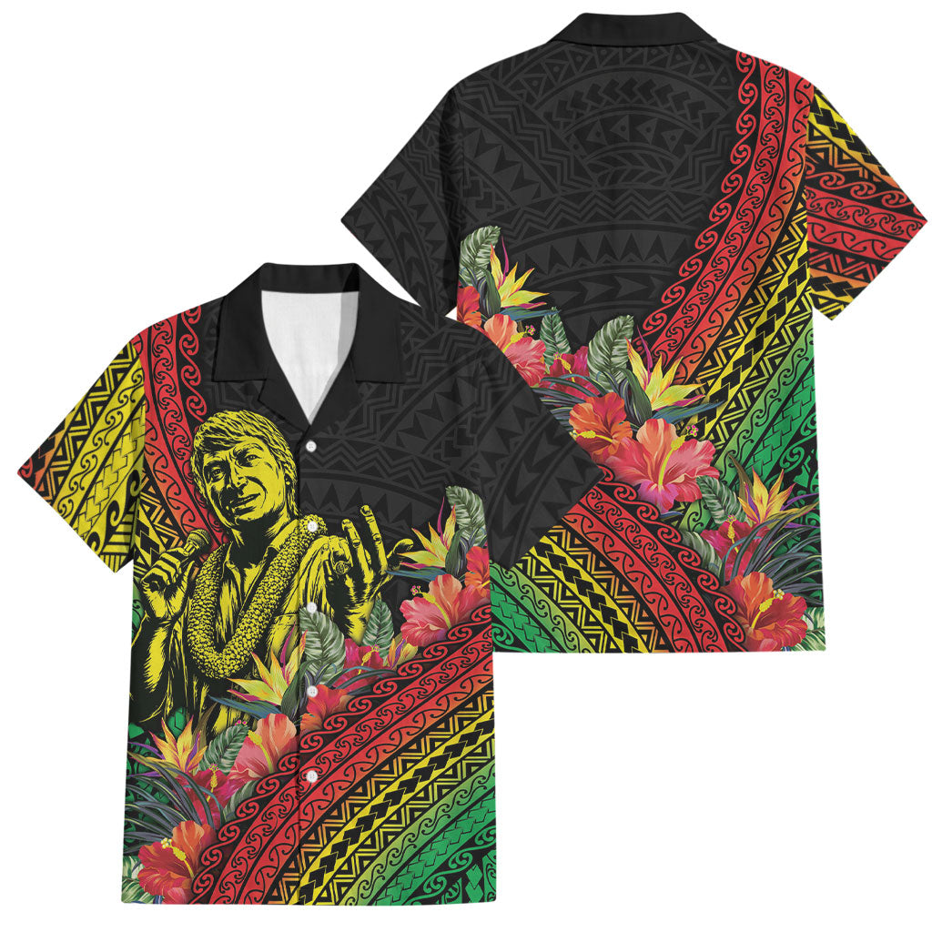 Retro Hawaiian Singer Family Matching Summer Maxi Dress and Hawaiian Shirt Polynesian Style Tropical Flowers LT05 Dad's Shirt - Short Sleeve Black - Polynesian Pride