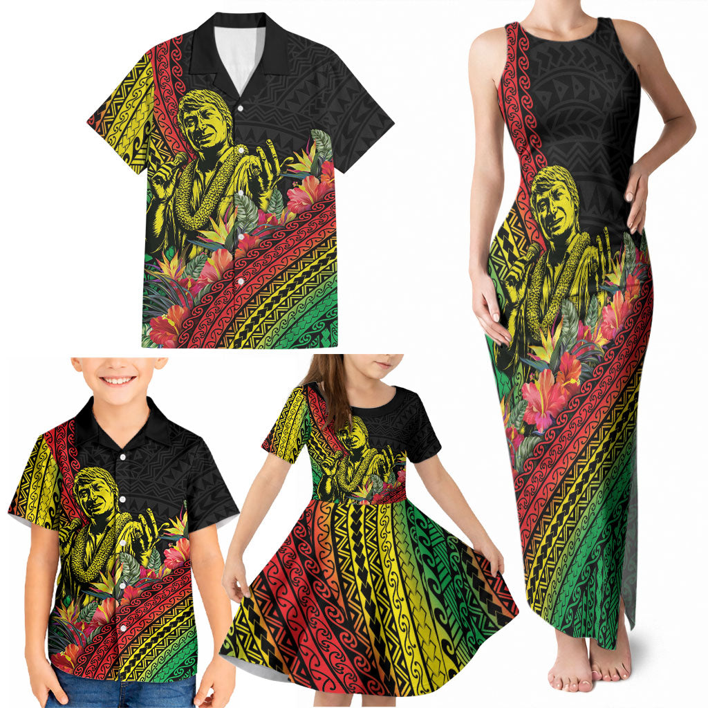 Retro Hawaiian Singer Family Matching Tank Maxi Dress and Hawaiian Shirt Polynesian Style Tropical Flowers LT05 - Polynesian Pride