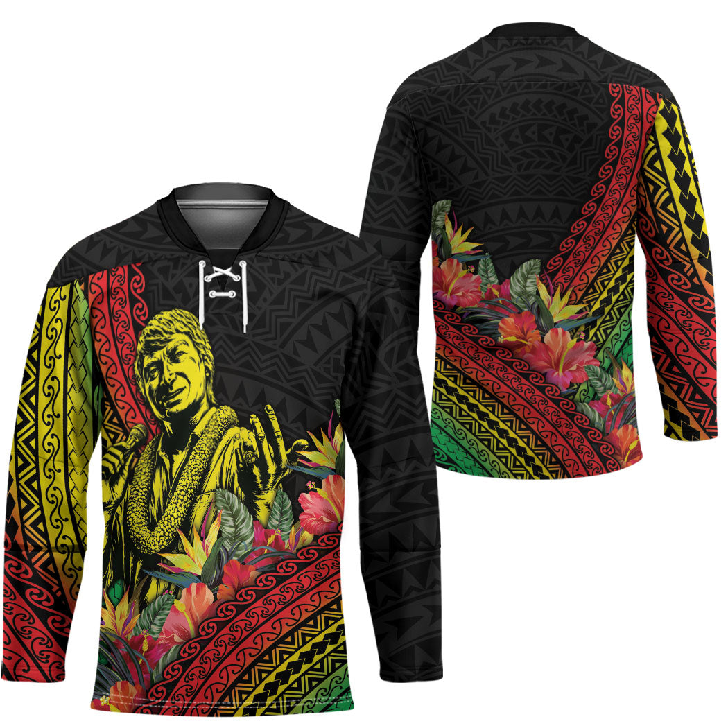 Retro Hawaiian Singer Hockey Jersey Polynesian Style Tropical Flowers LT05 - Polynesian Pride