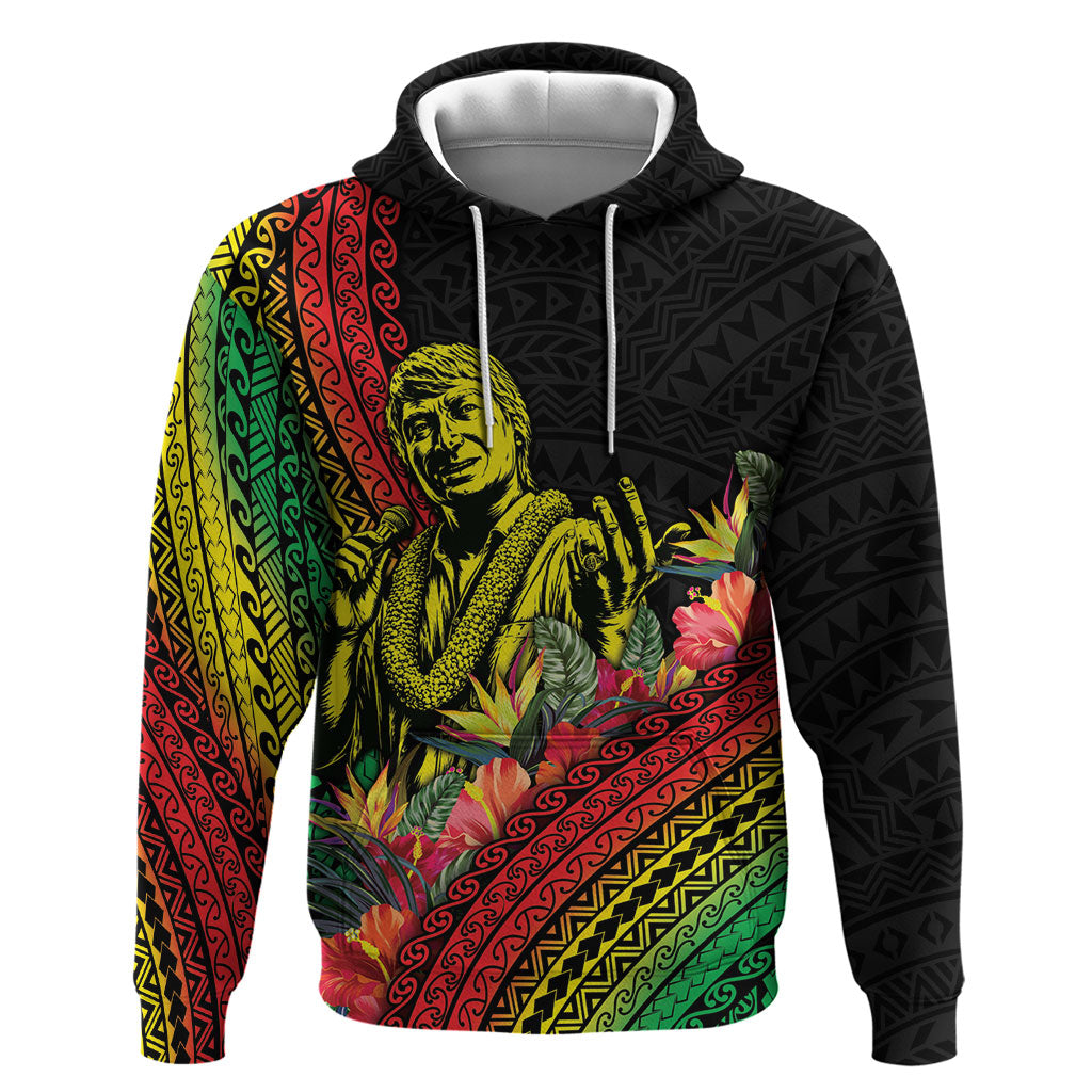 Retro Hawaiian Singer Hoodie Polynesian Style Tropical Flowers LT05 Pullover Hoodie Black - Polynesian Pride