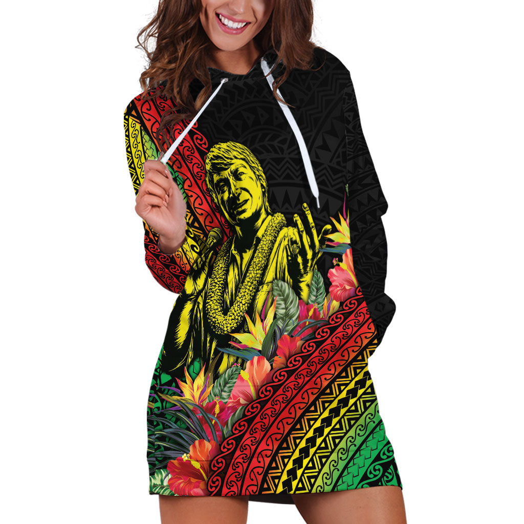 Retro Hawaiian Singer Hoodie Dress Polynesian Style Tropical Flowers LT05 Black - Polynesian Pride