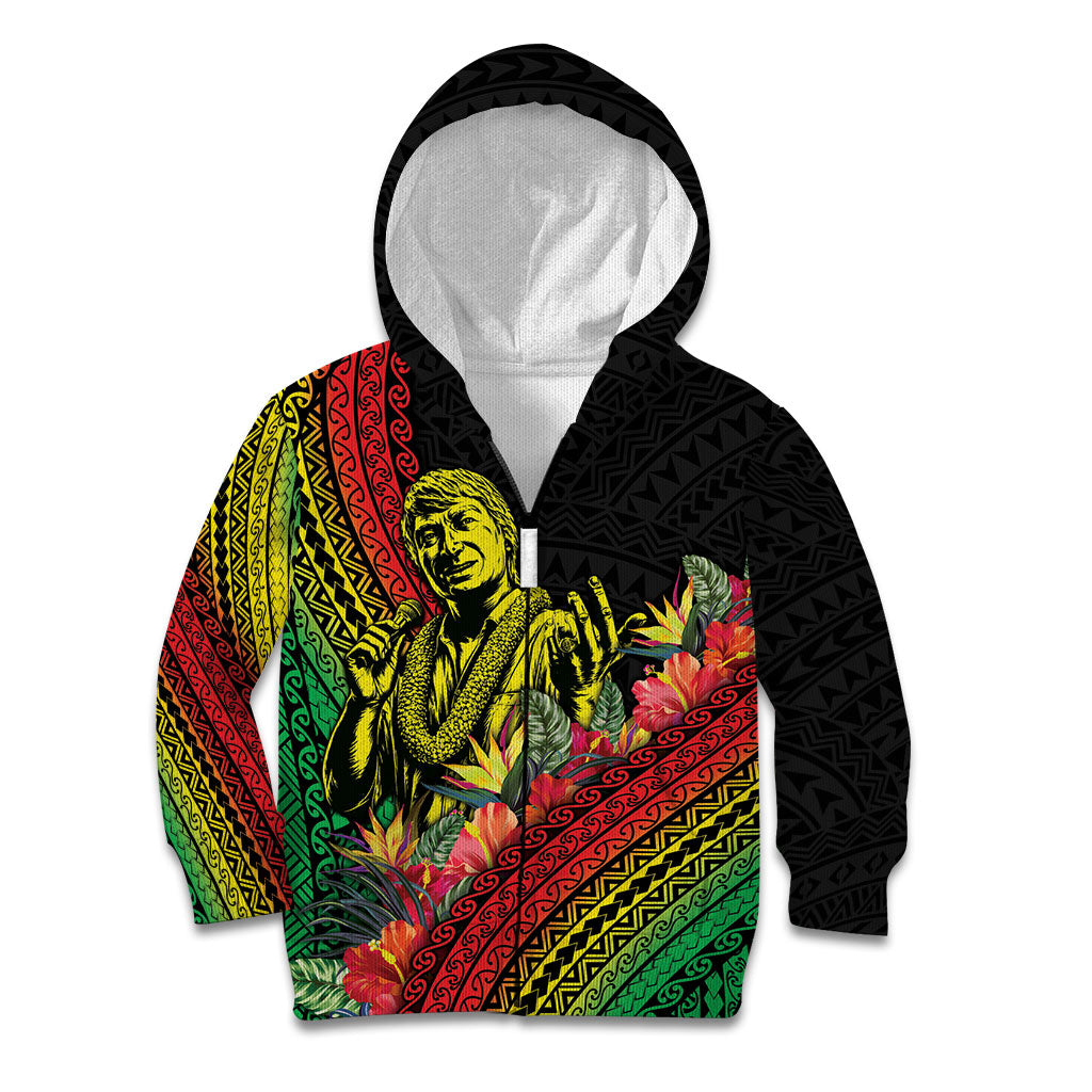 Retro Hawaiian Singer Kid Hoodie Polynesian Style Tropical Flowers LT05 Zip Hoodie Black - Polynesian Pride