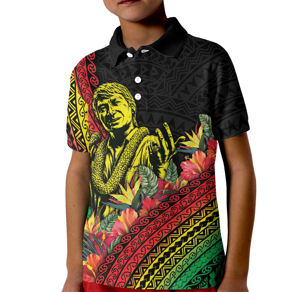 Retro Hawaiian Singer Kid Polo Shirt Polynesian Style Tropical Flowers LT05 Kid Black - Polynesian Pride