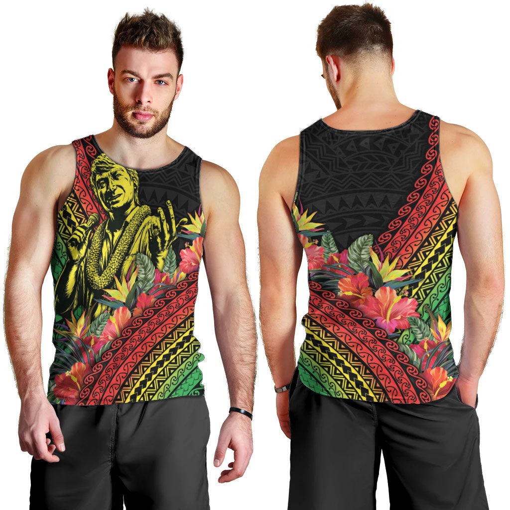 Retro Hawaiian Singer Men Tank Top Polynesian Style Tropical Flowers LT05 - Polynesian Pride