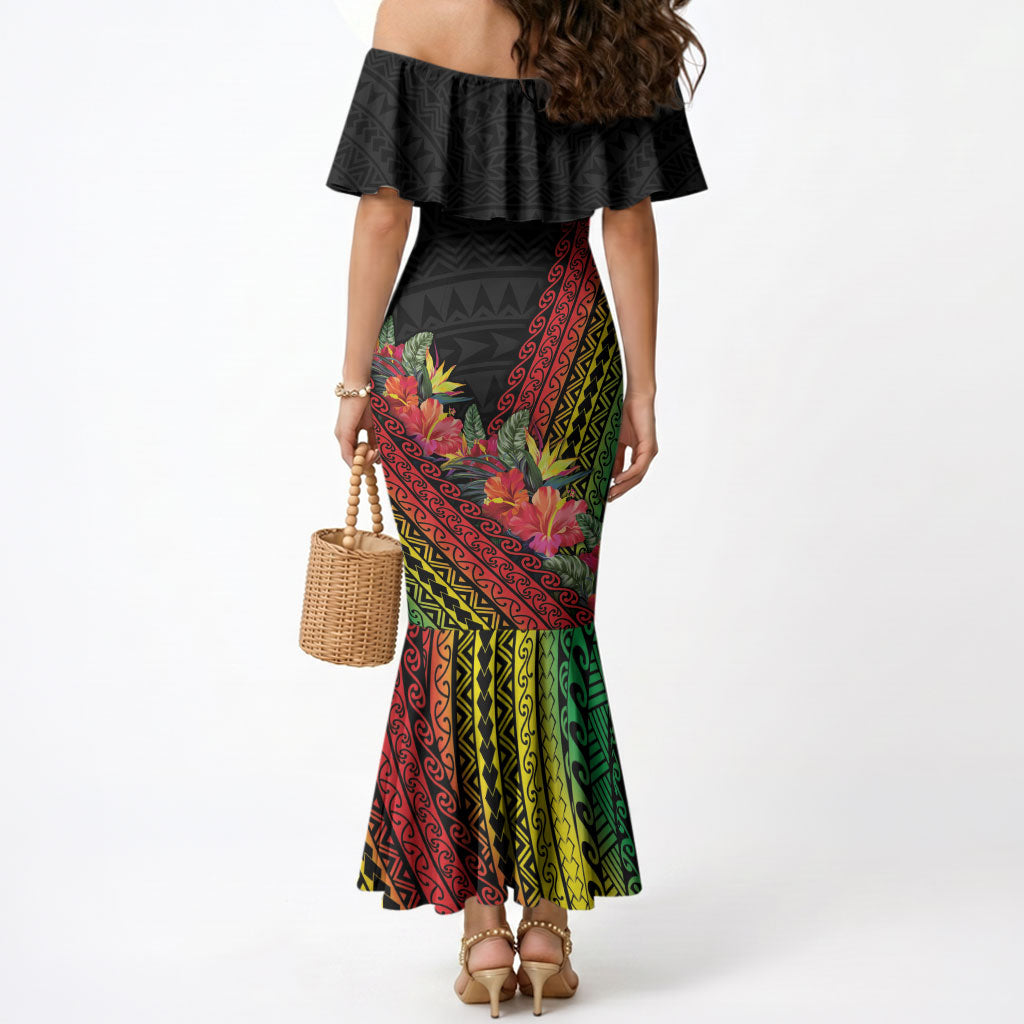 Retro Hawaiian Singer Mermaid Dress Polynesian Style Tropical Flowers LT05 - Polynesian Pride