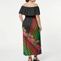 Retro Hawaiian Singer Off Shoulder Maxi Dress Polynesian Style Tropical Flowers LT05 - Polynesian Pride