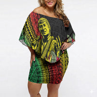 Retro Hawaiian Singer Off Shoulder Short Dress Polynesian Style Tropical Flowers LT05 Women Black - Polynesian Pride