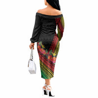 Retro Hawaiian Singer Off The Shoulder Long Sleeve Dress Polynesian Style Tropical Flowers LT05 - Polynesian Pride