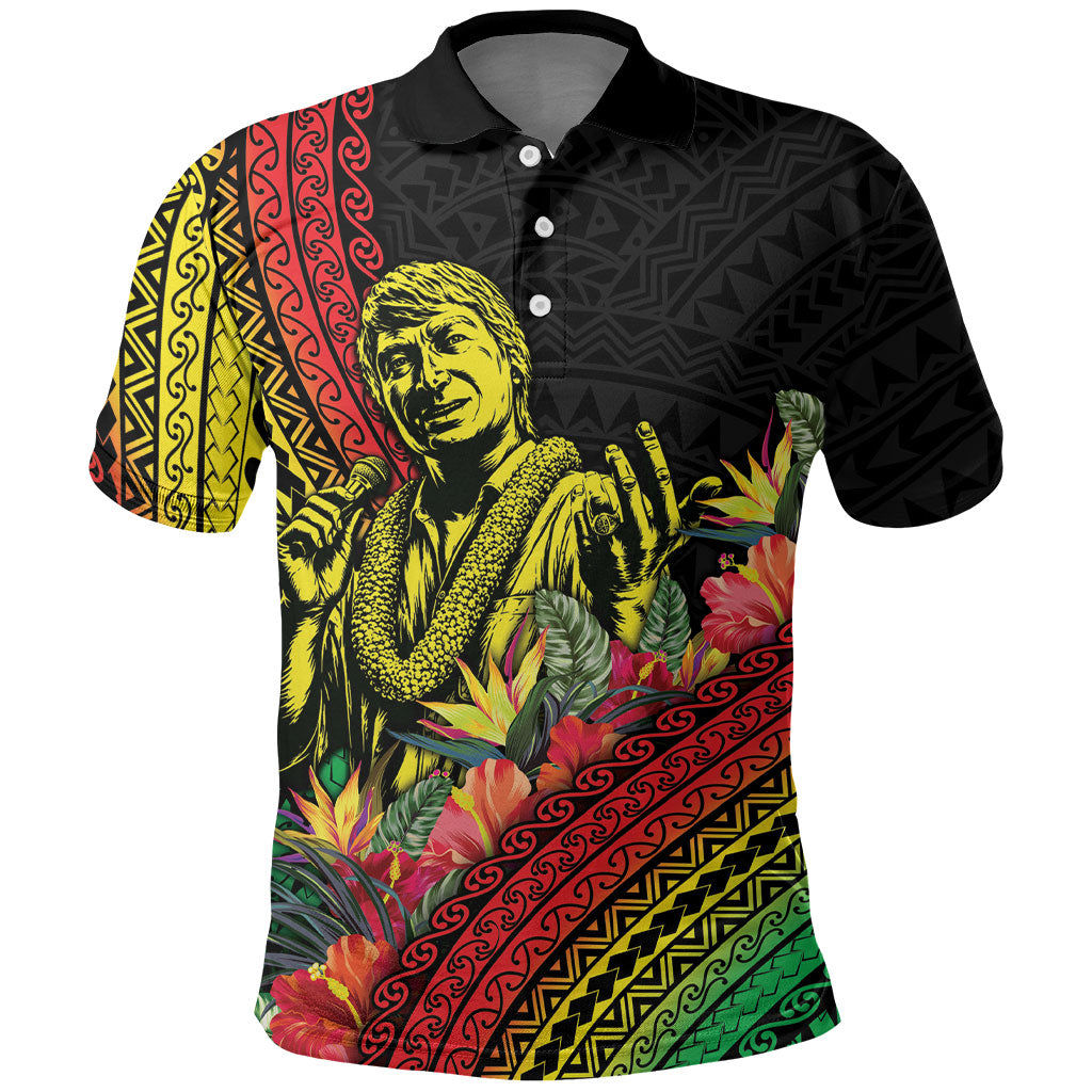 Retro Hawaiian Singer Polo Shirt Polynesian Style Tropical Flowers