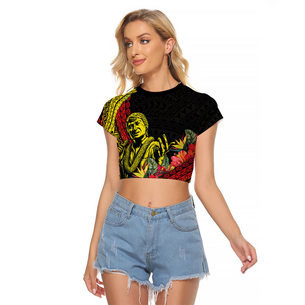 Retro Hawaiian Singer Raglan Cropped T Shirt Polynesian Style Tropical Flowers