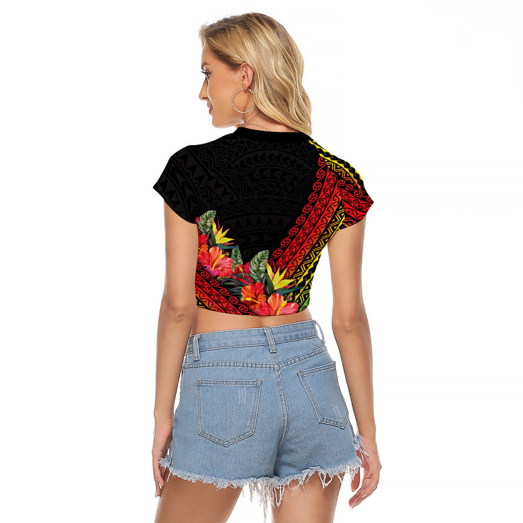 Retro Hawaiian Singer Raglan Cropped T Shirt Polynesian Style Tropical Flowers LT05 - Polynesian Pride